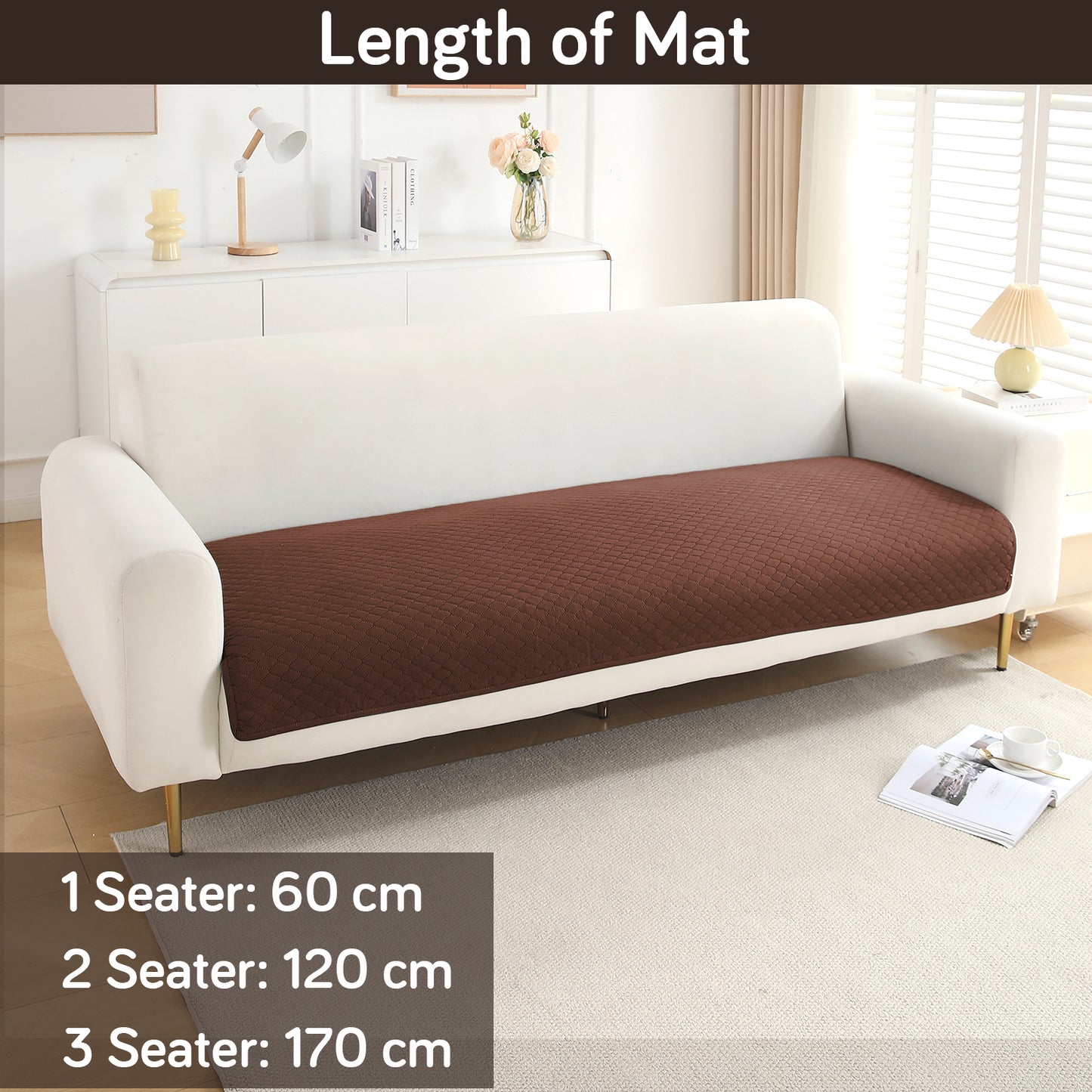 Quilted Sofa Cover Mat for 1/2/3 Seater Sofa, Dark Coffee