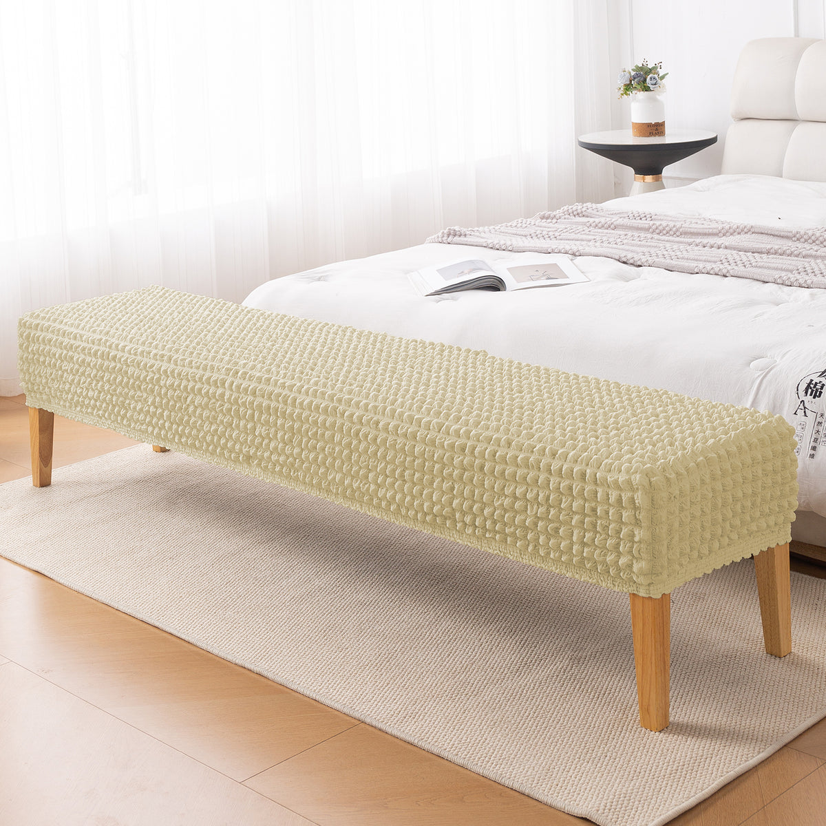 Aria Nova 280 GSM Stretchable Bubble Dining Bench Cover, Beige