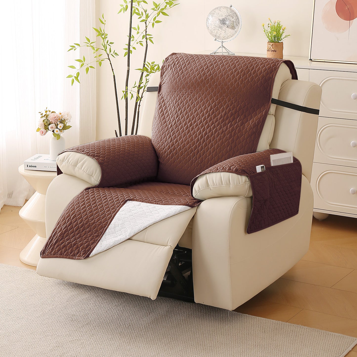 Quilted Recliner Mats for 1 Seater Recliner Sofa, Dark Coffee