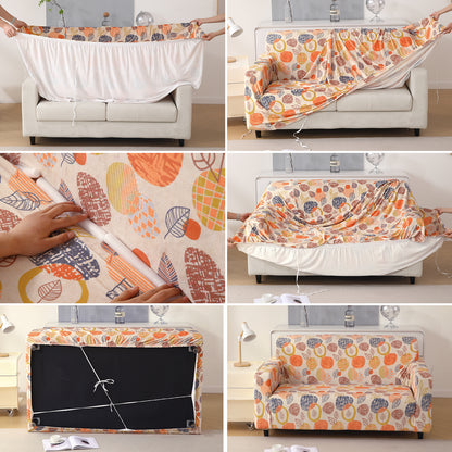 Premium Printed Velvet Sofa Cover 1/2/3 Seaters Fully Covered, Coral Autumn Leaves