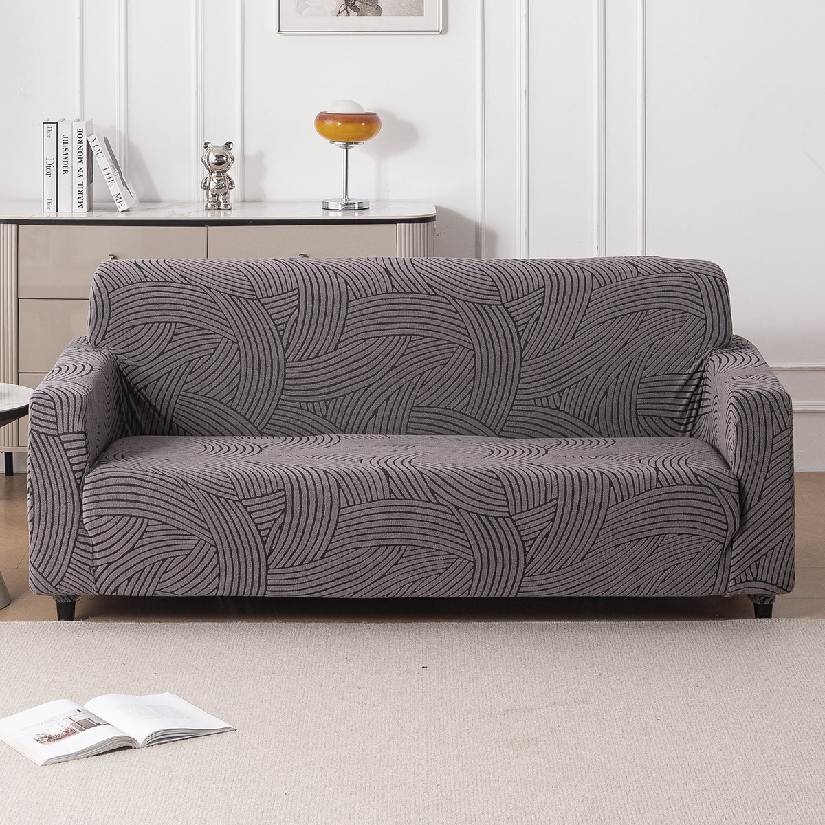 Buy Charcoal Grey WaveLine Jacquard Sofa Cover Online