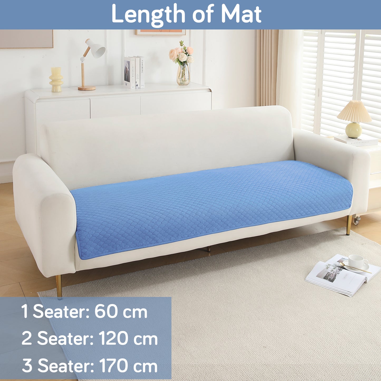Quilted Sofa Cover Mat for 1/2/3 Seater Sofa, Blue