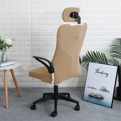 Stretchable Jacquard Office Boss Chair Seat Cover with Headrest Cover for Computer Desk Chair, Light Brown