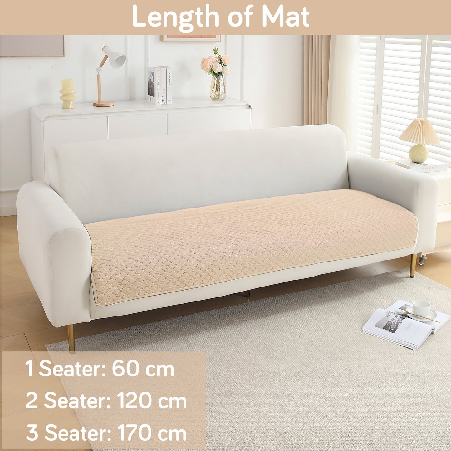 Quilted Sofa Cover Mat for 1/2/3 Seater Sofa, Beige