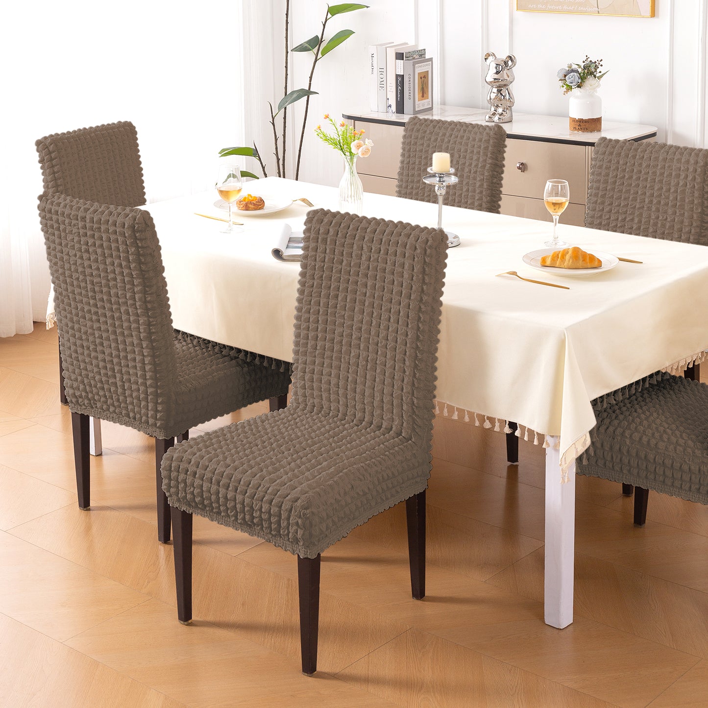Aria Nova Bubble 280 GSM Dining Chair Cover Set of 1/2/4/6, Mocha Brown