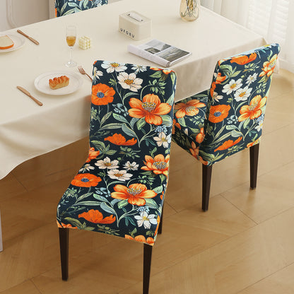 Premium Printed Velvet Dining Chair Cover Set, Teal Twilight Garden