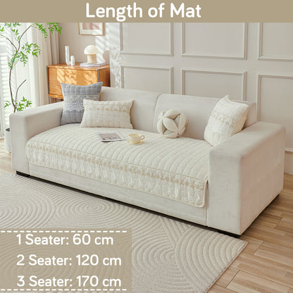 BelleLace Series Imperial Milk Velvet Sofa Cover Mat with Lace Design - Pearl White