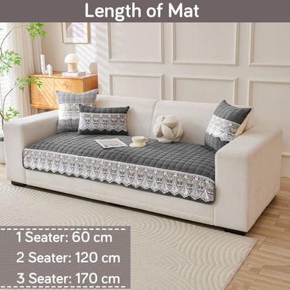 BelleLace Series Imperial Milk Velvet Sofa Cover Mat with Lace Design - Porpoise Grey
