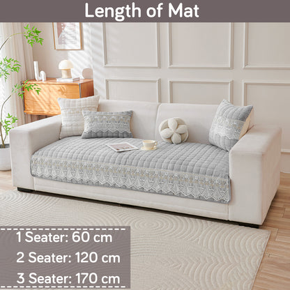 BelleLace Series Imperial Milk Velvet Sofa Cover Mat with Lace Design - Cloud Grey