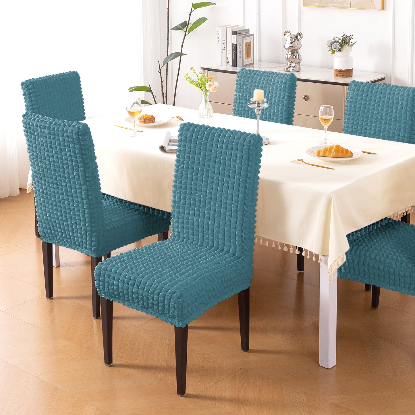 Aria Nova Bubble 280 GSM Dining Chair Cover Set of 1/2/4/6, Tropical Teal