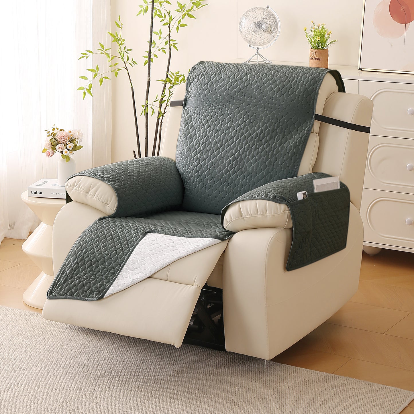 Quilted Recliner Mats for 1 Seater Recliner Sofa, Grey