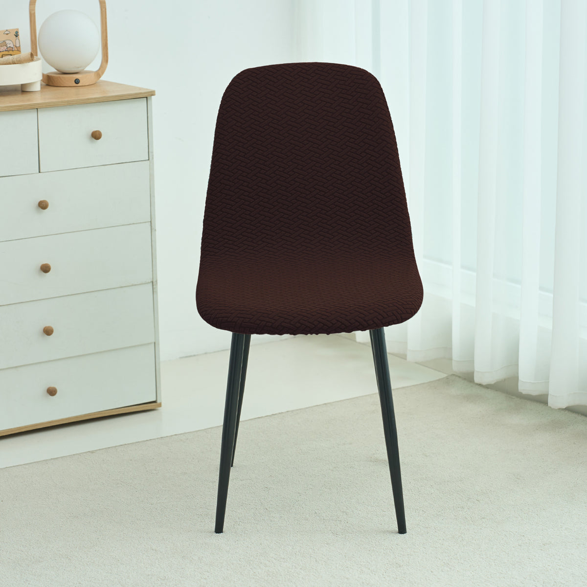 Premium Jacquard Fully Covered Cover for Mid Century Modern Dining Chair, Chocolate Brown