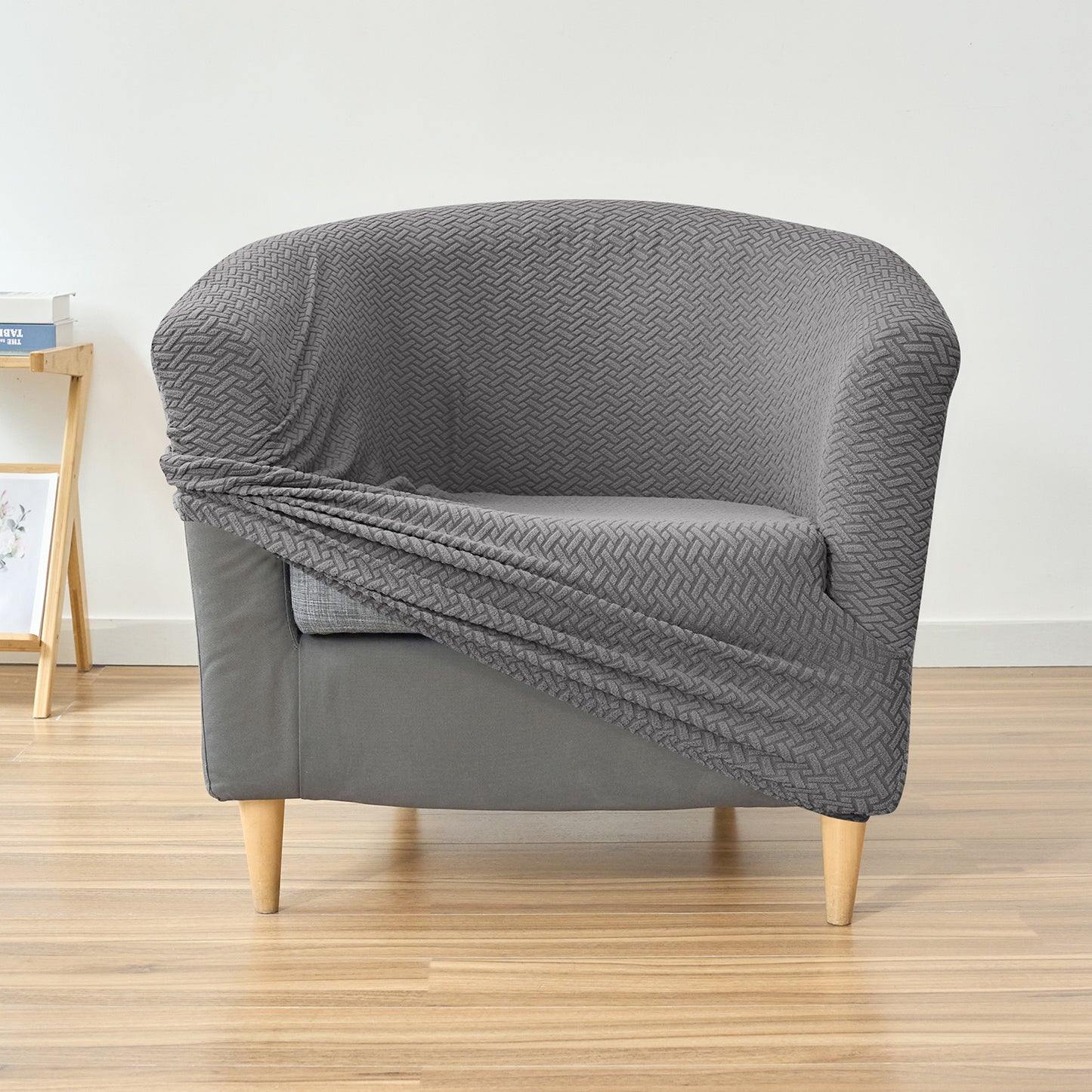 HOKIPO Premium Jacquard Stretchable Tub Chair Cover Slipcover, Grey