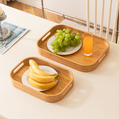 Natural Bamboo Serving Tray Set of 2/3 – Multipurpose Kitchen Tray with Handles
