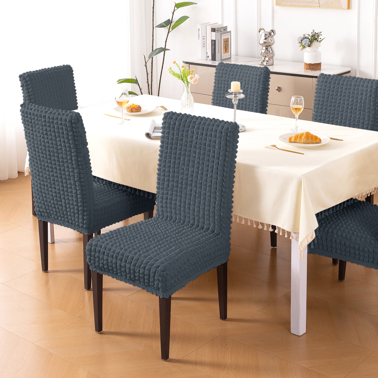 Aria Nova Bubble 280 GSM Dining Chair Cover Set of 1/2/4/6, Dark Grey
