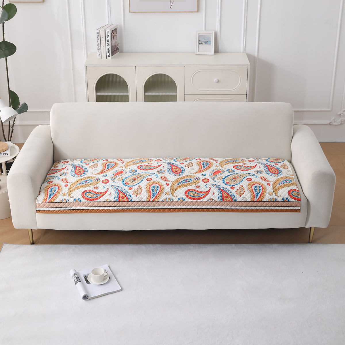LiefNest Holland Velvet Sofa Cover Mat with Foam Filling - Paisley Multicolor