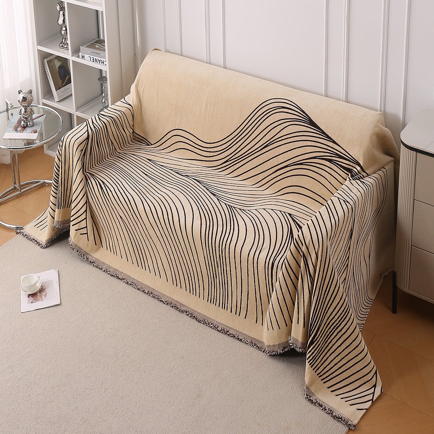 WaveLoom Collection Printed Chenille Sofa Cover Throw Blanket, Brown