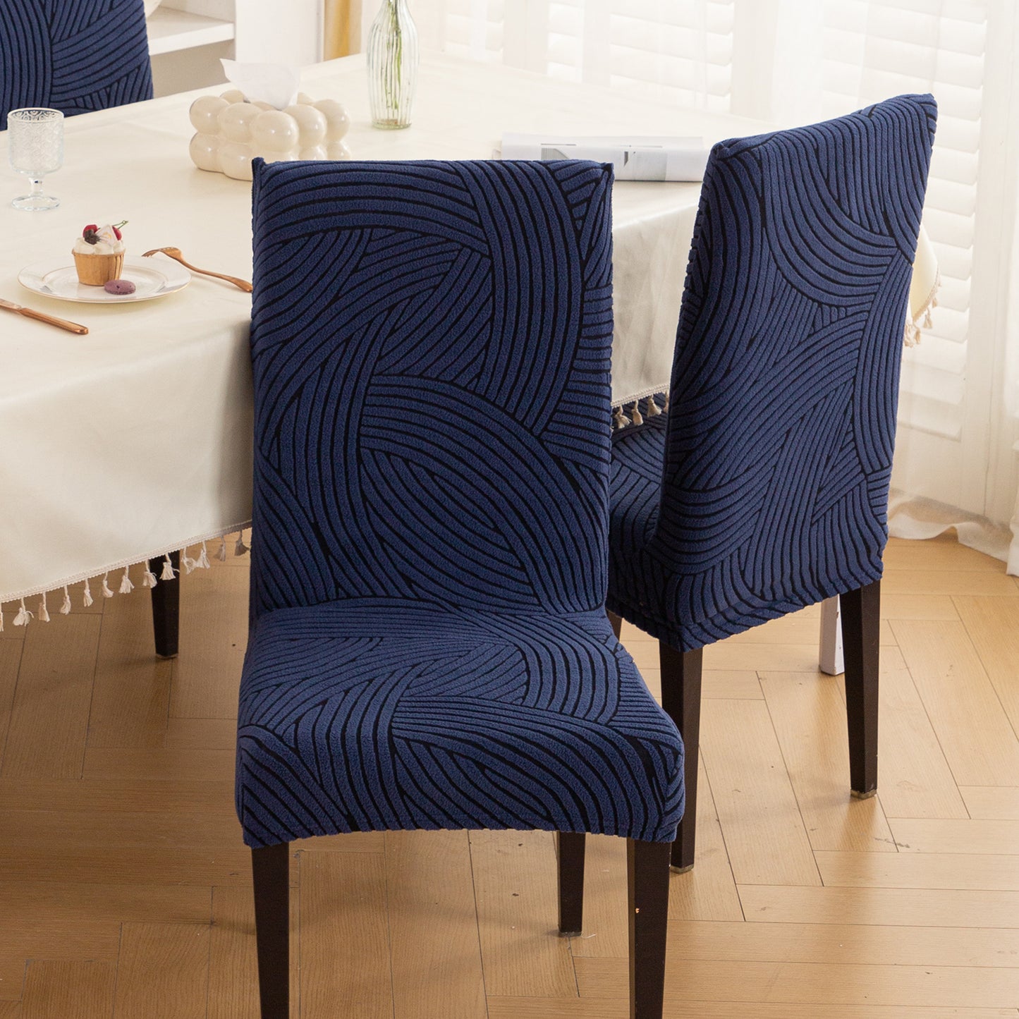 WaveLine Series 180 GSM Jacquard Chair Cover Set of 1/2/4/6, Royal Blue