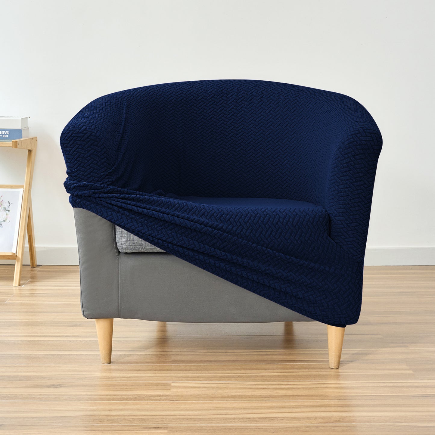 HOKIPO Premium Jacquard Stretchable Tub Chair Cover Slipcover, Navy Blue