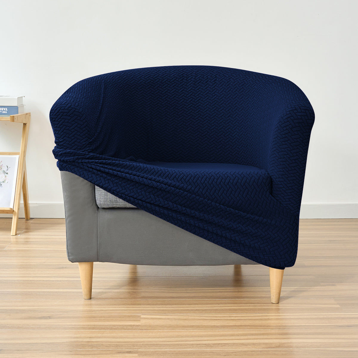 Premium Jacquard Stretchable Tub Chair Cover Slipcover, Navy Blue