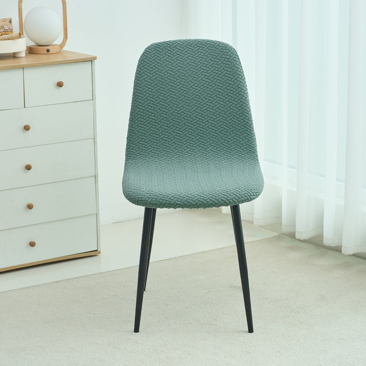 Premium Jacquard Fully Covered Cover for Mid Century Modern Dining Chair, Continental Green