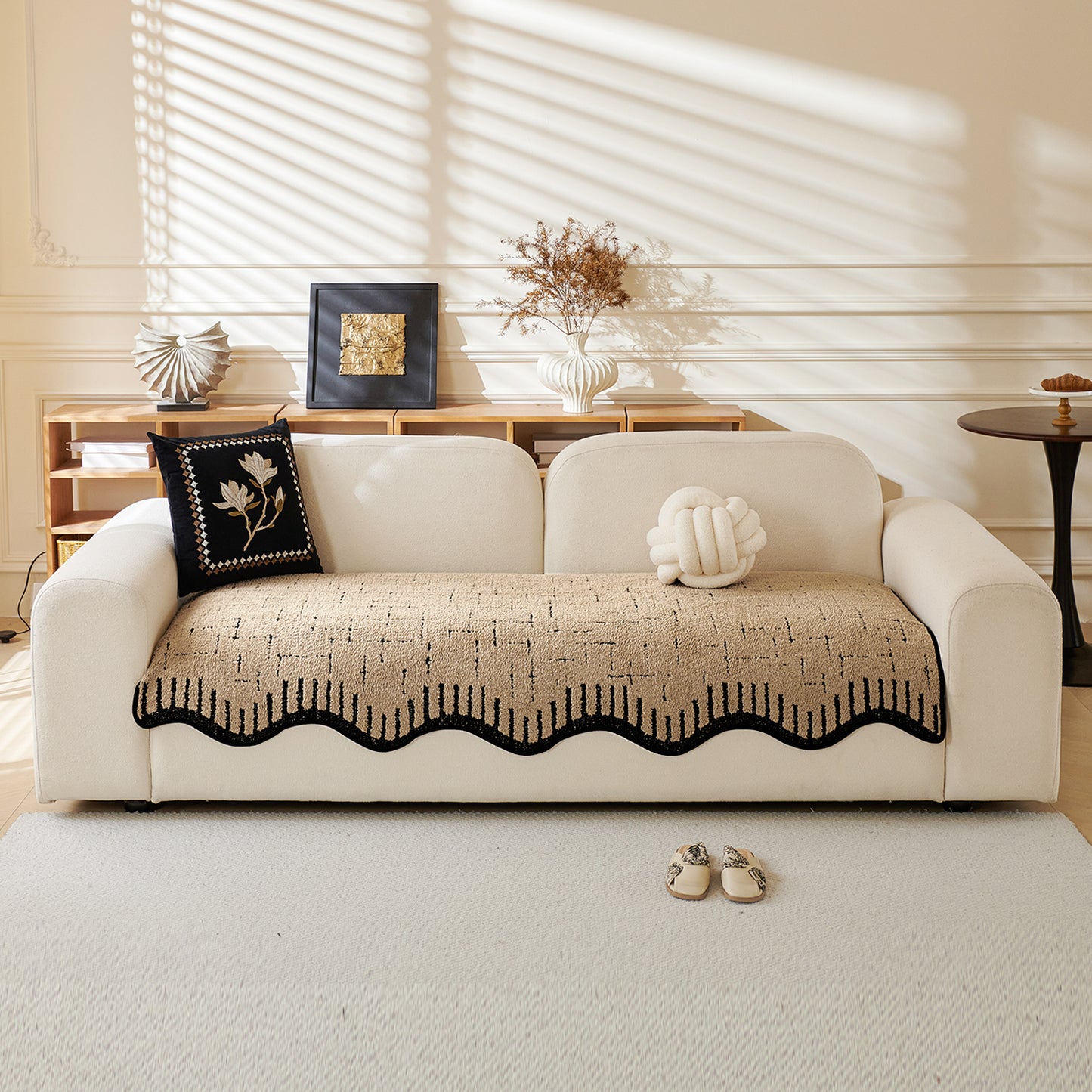 Premium Supple Soft Wavy Sofa Cover Mat, Brown