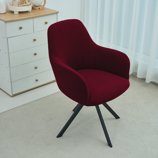 HOKIPO Premium Jacquard Fully Covered Cover for Swivel Dining Chair with Arms, Burgundy