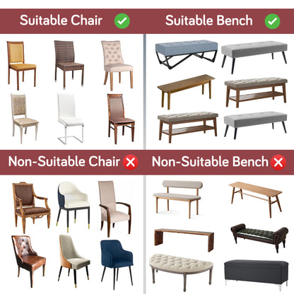 Premium Velvet Cover Set for 4 Dining Chairs + 1 Dining Bench, Red Cottage Rose