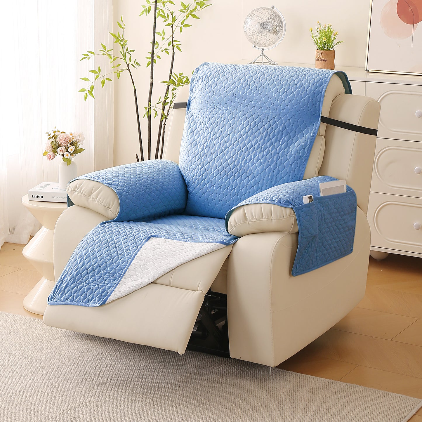 Quilted Recliner Mats for 1 Seater Recliner Sofa, Blue