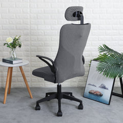 Stretchable Jacquard Office Boss Chair Seat Cover with Headrest Cover for Computer Desk Chair, Dark Grey