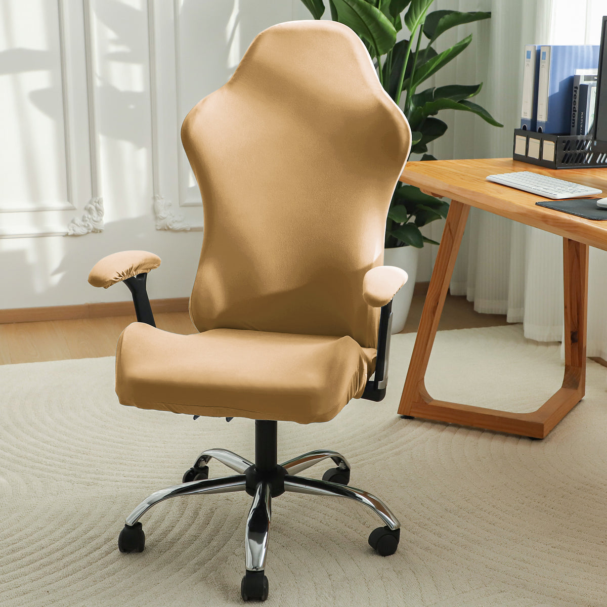 Gaming Chair Cover Stretchable Computer Rotating Chair Seat Covers Slipcover, Camel