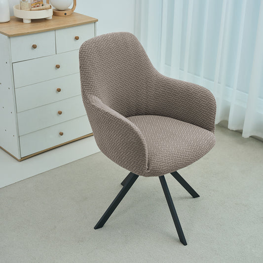 HOKIPO Premium Jacquard Fully Covered Cover for Swivel Dining Chair with Arms, Taupe Brown