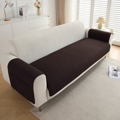 Quilted Sofa Cover Set with Seat Mat and Armrest Covers with Pockets, Dark Brown