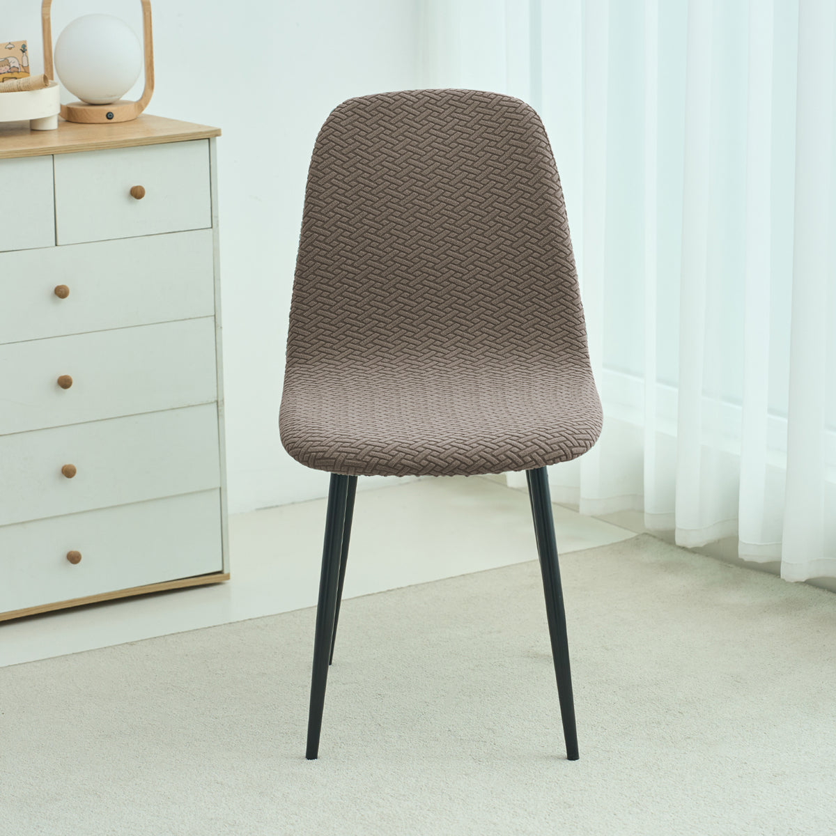 Premium Jacquard Fully Covered Cover for Mid Century Modern Dining Chair, Taupe Brown