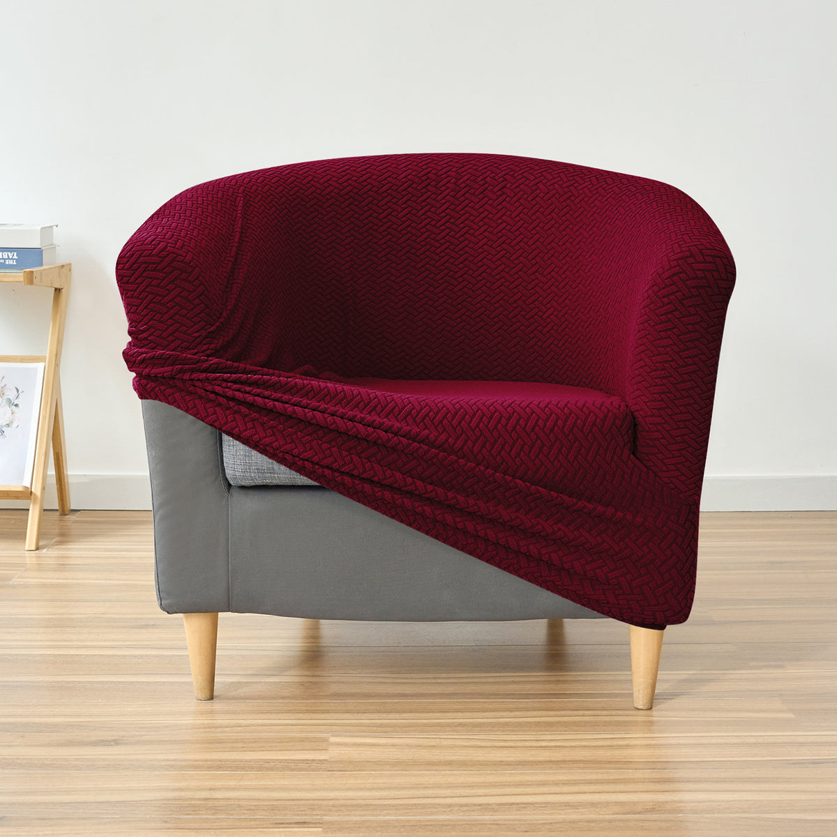 Premium Jacquard Stretchable Tub Chair Cover Slipcover, Burgundy
