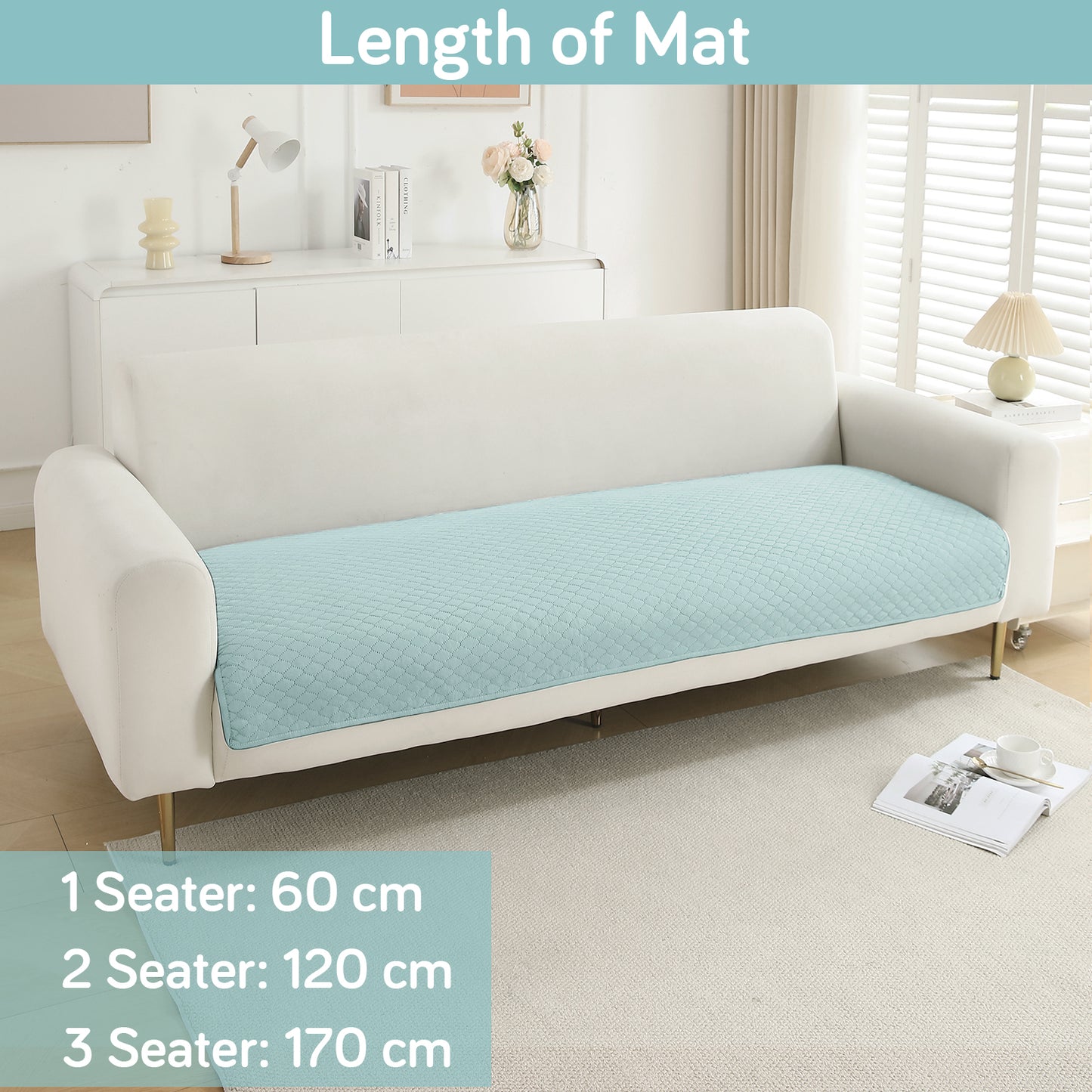 Quilted Sofa Cover Mat for 1/2/3 Seater Sofa, Light Sky Blue