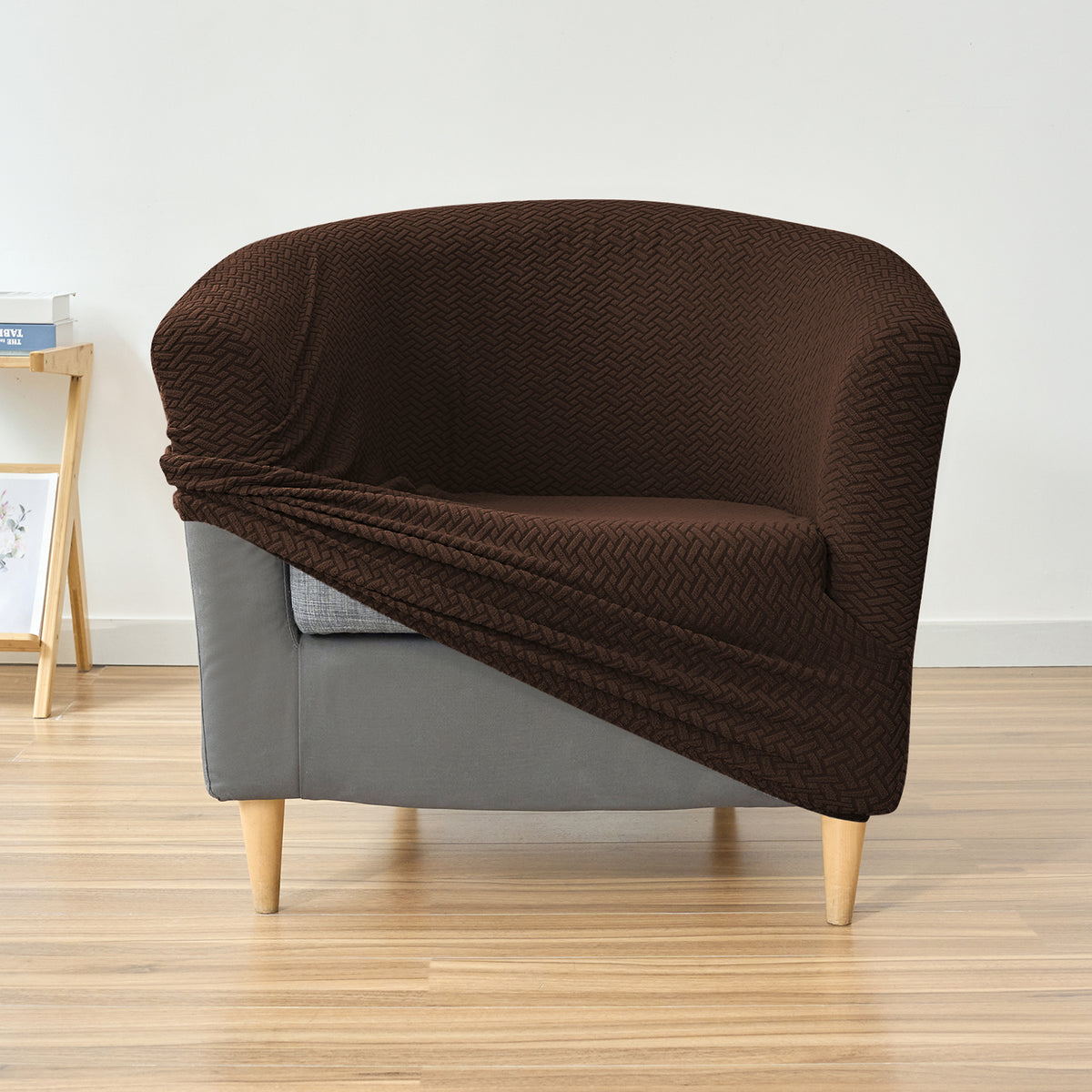 Premium Jacquard Stretchable Tub Chair Cover Slipcover, Chocolate Brown