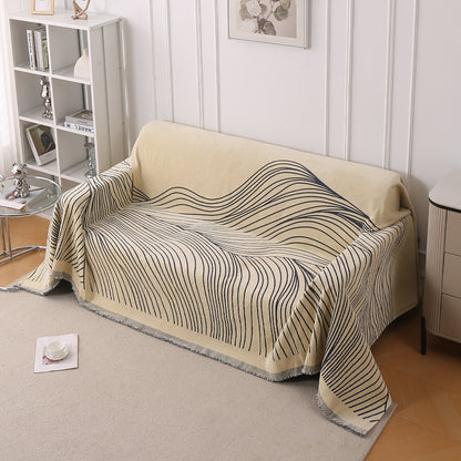 WaveLoom Collection Printed Chenille Sofa Cover Throw Blanket, Grey