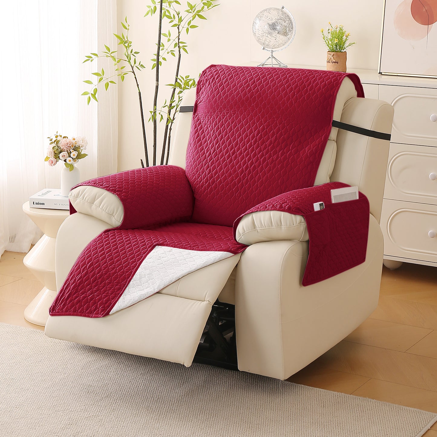Quilted Recliner Mats for 1 Seater Recliner Sofa, Maroon