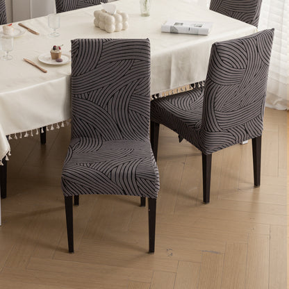 WaveLine Series 180 GSM Jacquard Chair Cover Set of 1/2/4/6, Charcoal Grey