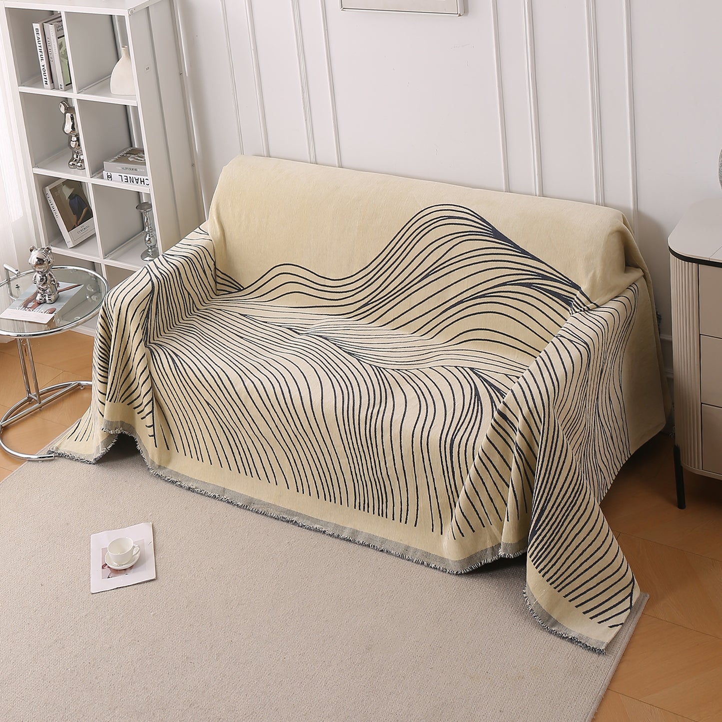 WaveLoom Collection Printed Chenille Sofa Cover Throw Blanket, Grey