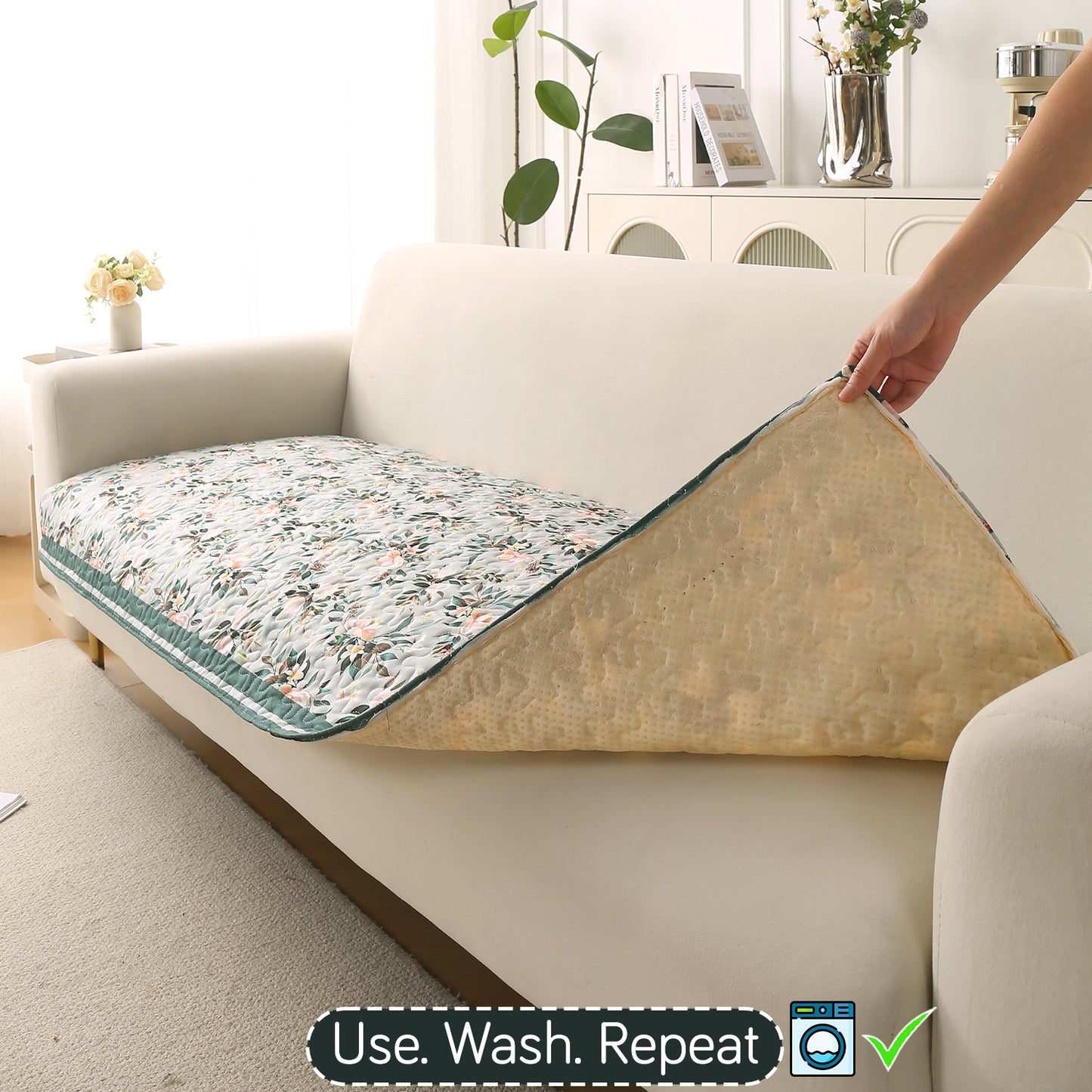 Florentina Series Premium Holland Velvet Sofa Cover Mat - Magnolia Green
