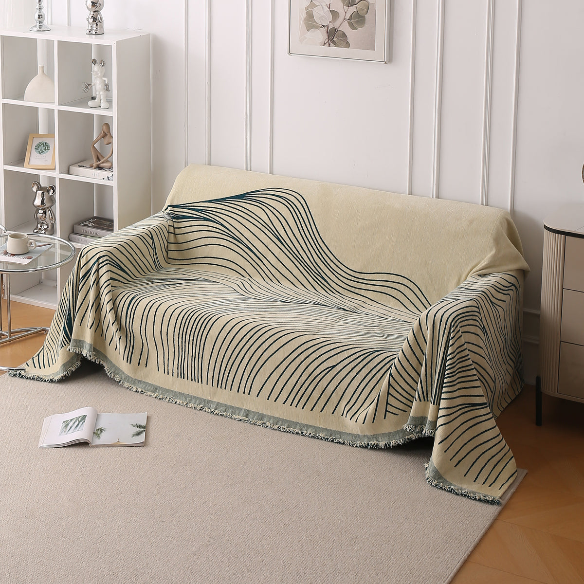WaveLoom Collection Printed Chenille Sofa Cover Throw, Peacock Green