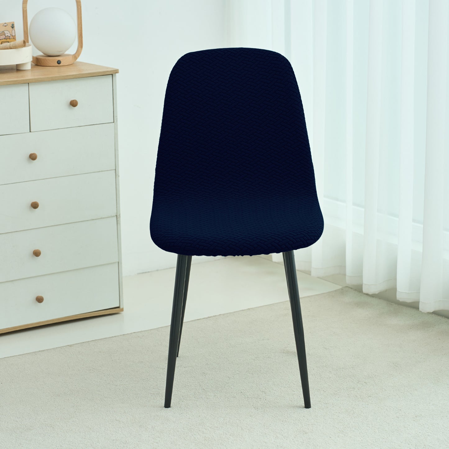 HOKIPO Premium Jacquard Fully Covered Cover for Mid Century Modern Dining Chair, Navy Blue