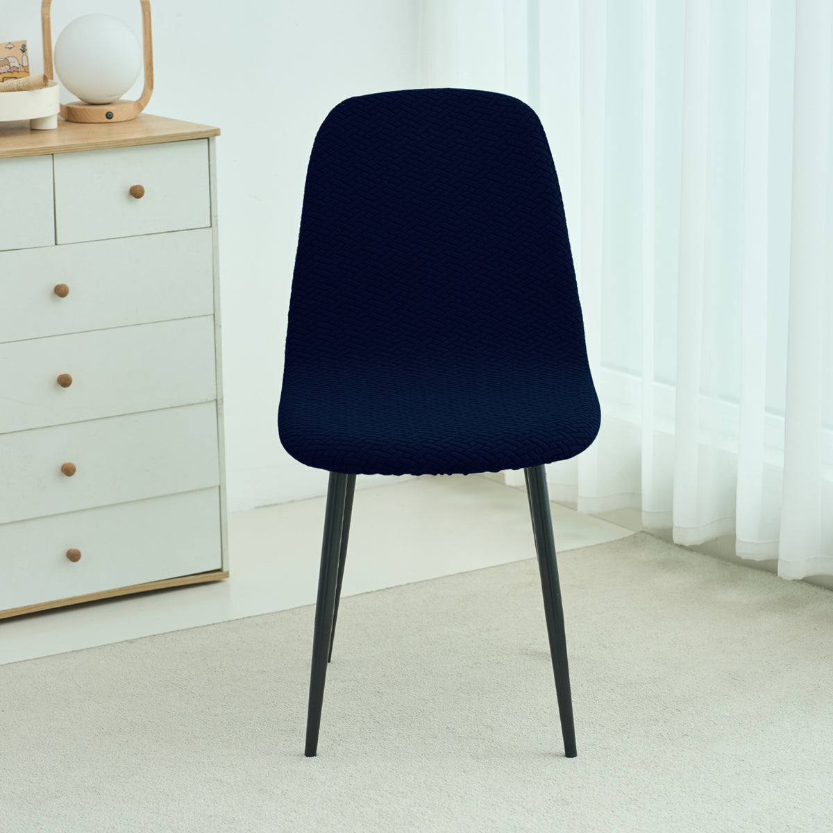 Premium Jacquard Fully Covered Cover for Mid Century Modern Dining Chair, Navy Blue