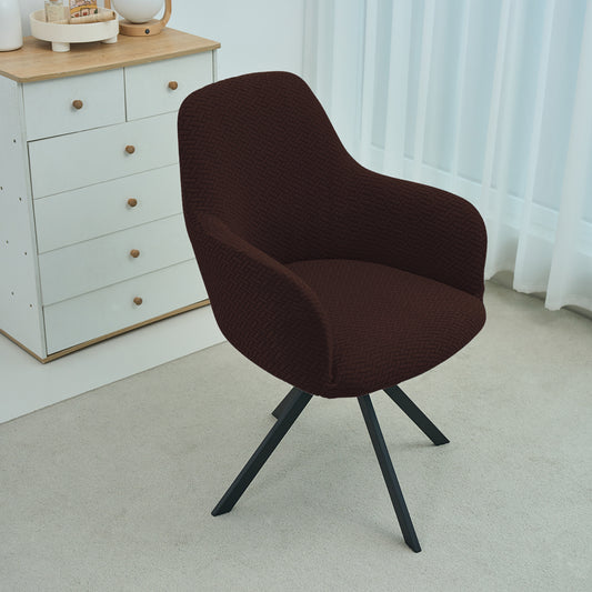 HOKIPO Premium Jacquard Fully Covered Cover for Swivel Dining Chair with Arms, Chocolate Brown