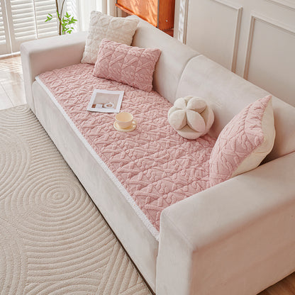 'Italian Caelora' Luxury Jacquard Plush Sofa Cover Mat and Anti-Slip Armrest Covers - Misty Rose