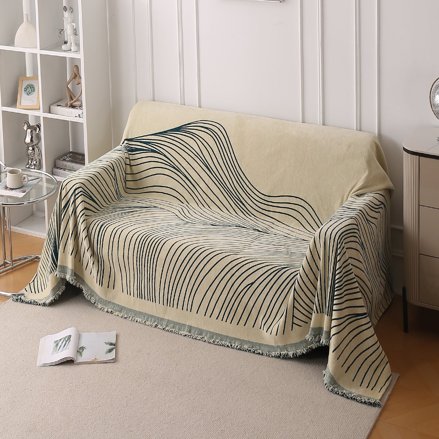 WaveLoom Collection Printed Chenille Sofa Cover Throw, Peacock Green