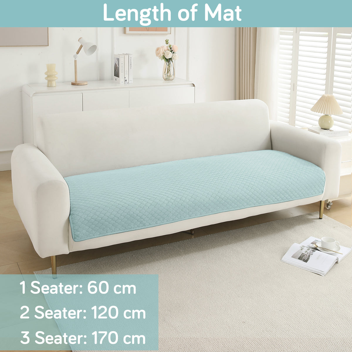 Polyester Quilted Sofa Cover Mats, Light Sky Blue