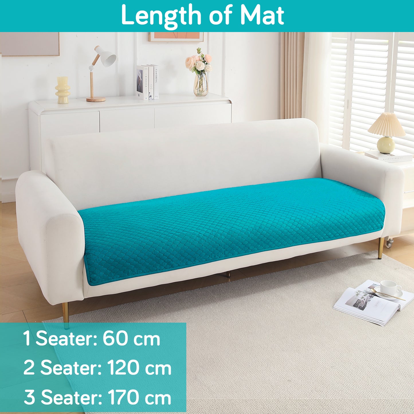 Quilted Sofa Cover Mat for 1/2/3 Seater Sofa, Teal